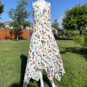 Life With Bird Dress Size 4 White Sleeveless Floral Print 100% Silk Lined
